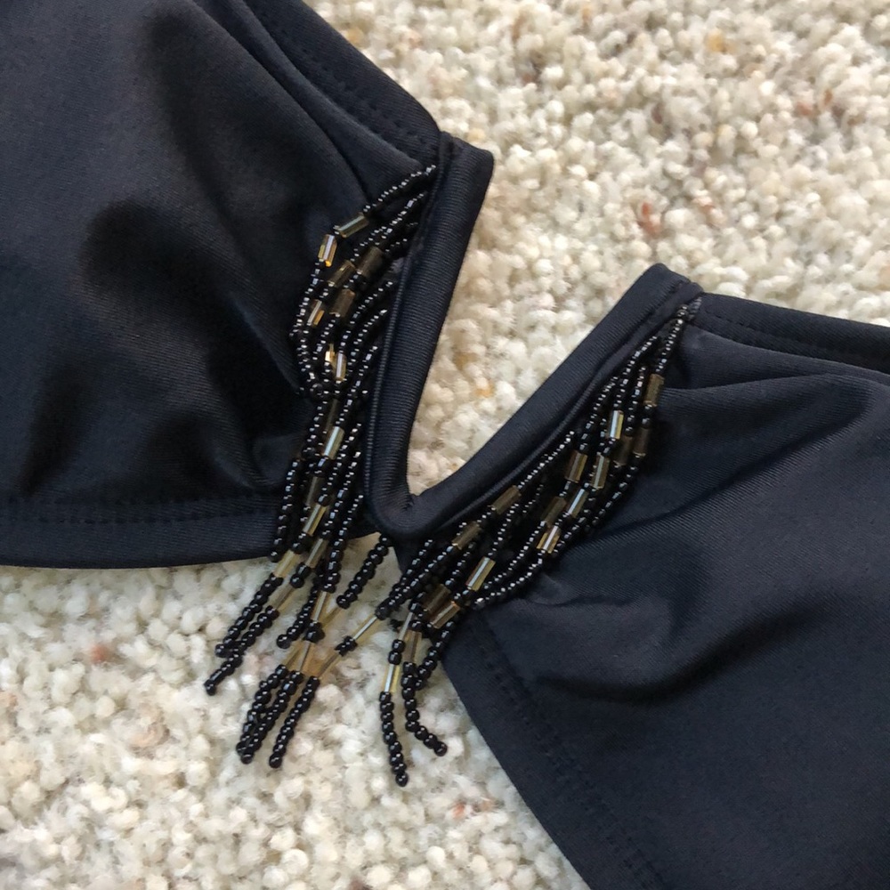 Black Beaded Fringe Bikini Top - Picture 2 of 5